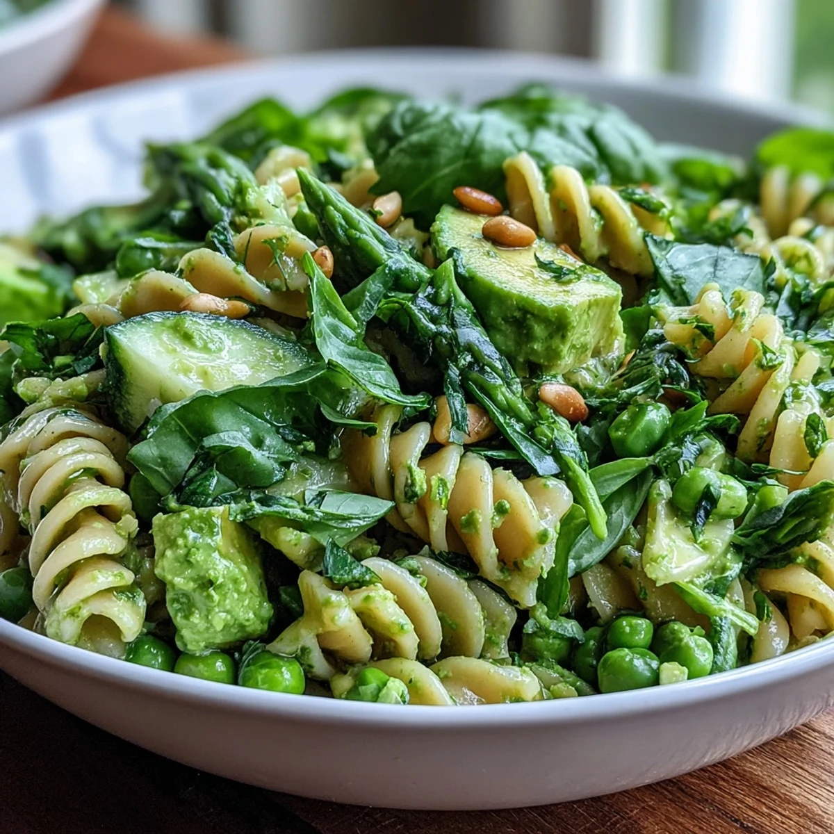 A vibrant spring pasta salad with peas, herbs, and creamy green goddess dressing—perfect for fresh seasonal gatherings.  