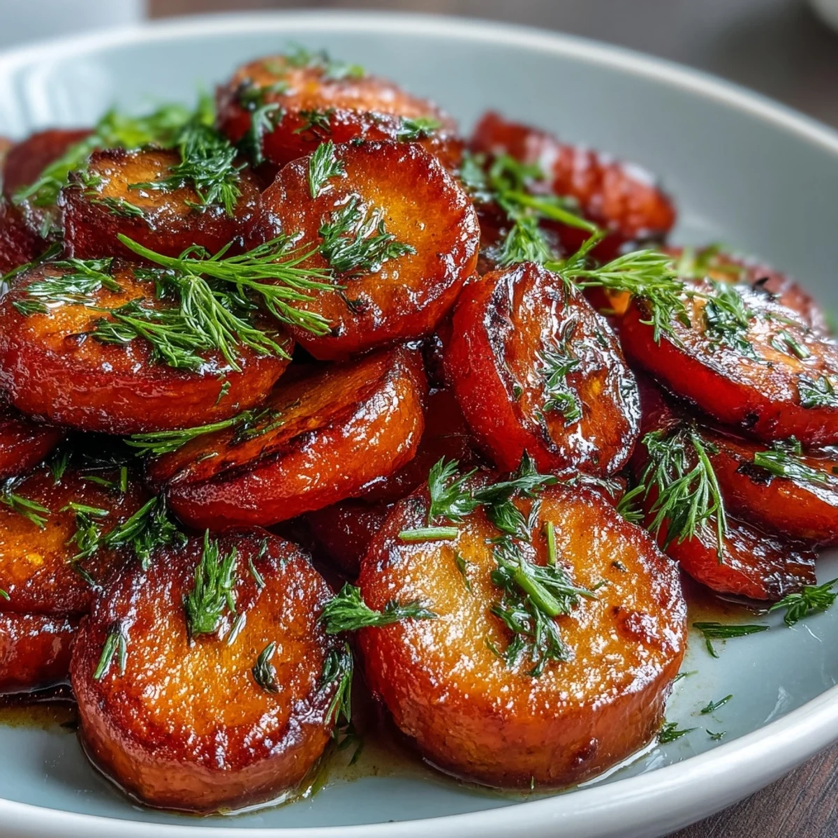 Vibrant orange honey glazed carrots tossed with fresh dill, creating a sweet and savory side dish perfect for any meal.  