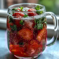 Refreshing strawberry mint mocktail pitcher with vibrant fruit slices and fresh mint leaves, perfect for spring gatherings and non-alcoholic celebrations.