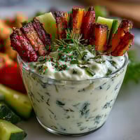 Fresh veggie cups filled with crunchy carrots, cucumber, and bell peppers served with creamy Greek yogurt ranch dip.