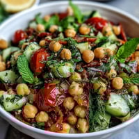 Healthy Easy Cucumber Chickpea Salad with Lemon Vinaigrette, a vibrant mix of crisp cucumbers and hearty chickpeas tossed in a bright, tangy lemon dressing.  
