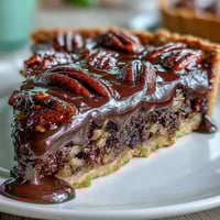 Decadent Kentucky Derby Chocolate Pecan Tart with rich chocolate filling and crunchy pecans in a buttery crust.